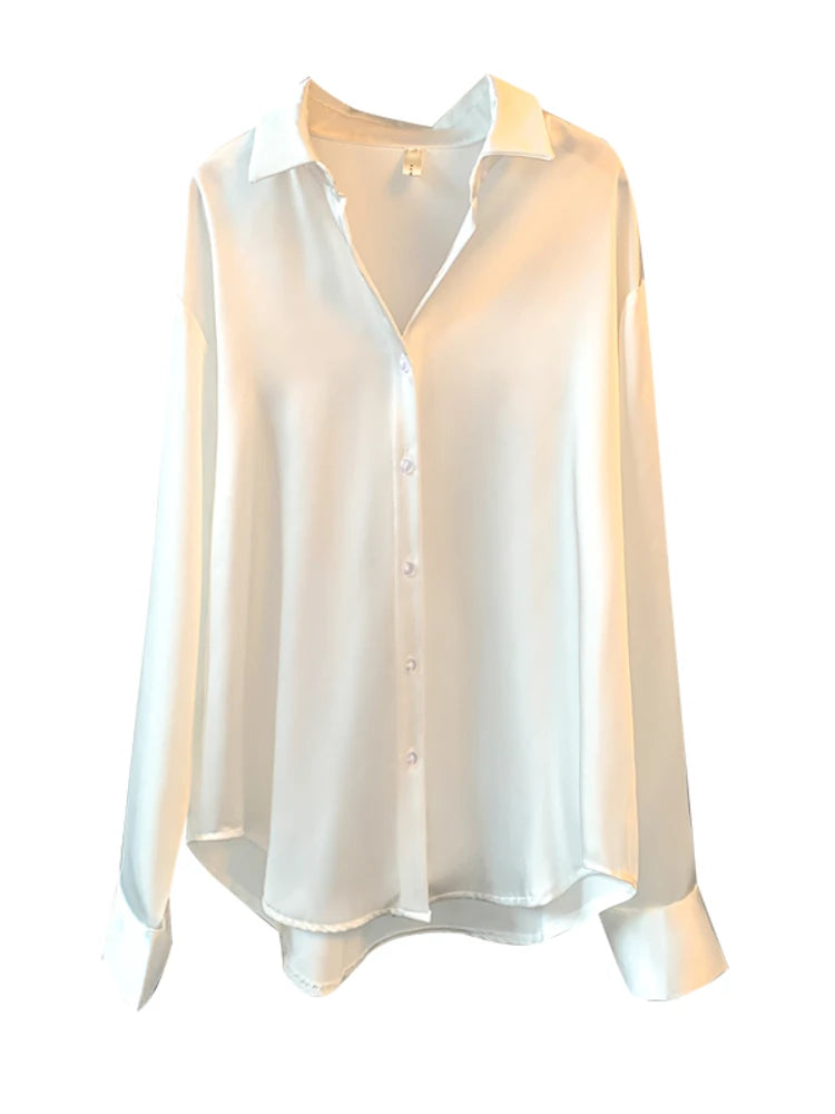 Luxury Satin Blouse – Korean Style Long Sleeve Office Wear
