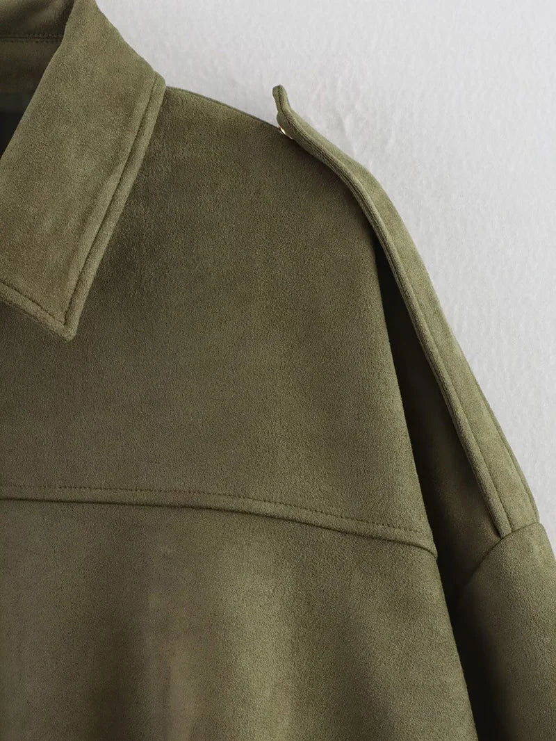 Women’s Vintage Bomber Jacket – RAFZNB Chic Turn-Down Collar Outerwear
