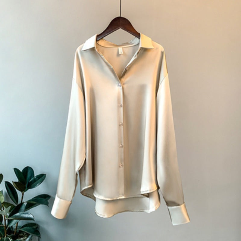 Luxury Satin Blouse – Korean Style Long Sleeve Office Wear