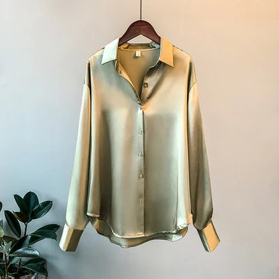 Luxury Satin Blouse – Korean Style Long Sleeve Office Wear