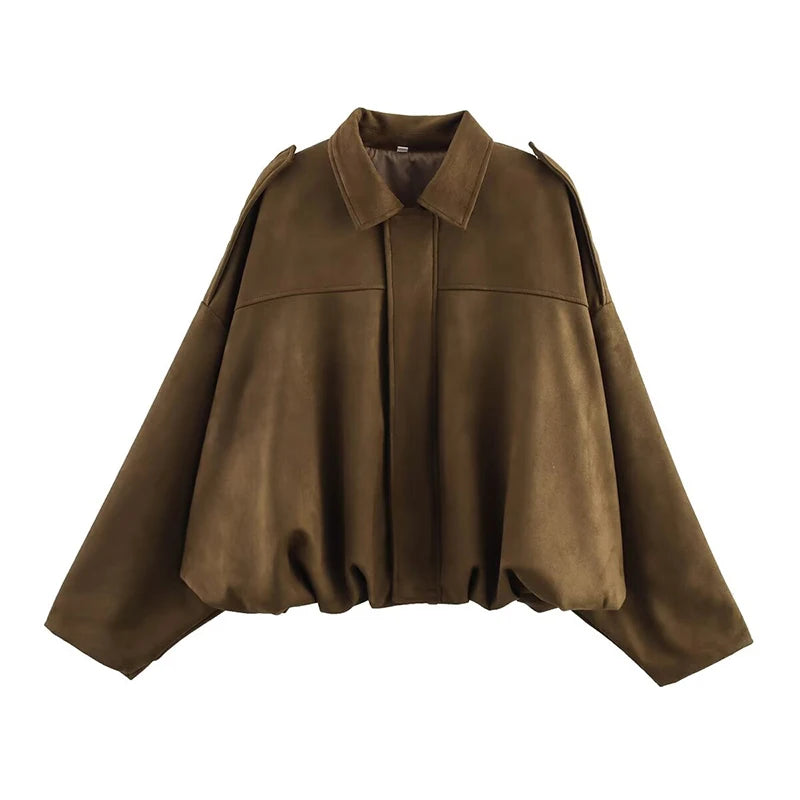 Women’s Vintage Bomber Jacket – RAFZNB Chic Turn-Down Collar Outerwear
