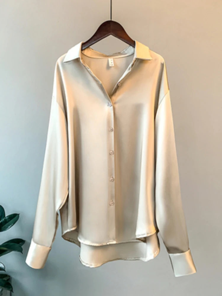 Luxury Satin Blouse – Korean Style Long Sleeve Office Wear