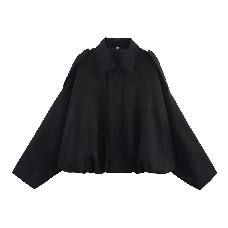 Women’s Vintage Bomber Jacket – RAFZNB Chic Turn-Down Collar Outerwear