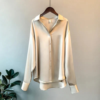 Luxury Satin Blouse – Korean Style Long Sleeve Office Wear