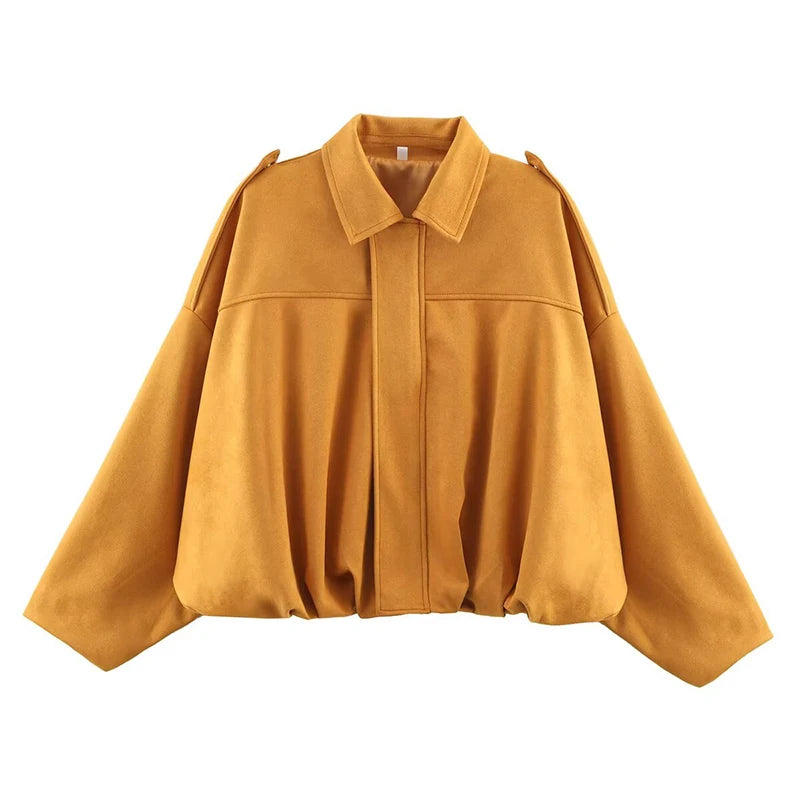 Women’s Vintage Bomber Jacket – RAFZNB Chic Turn-Down Collar Outerwear