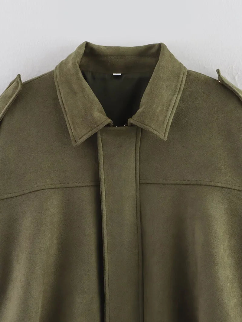 Women’s Vintage Bomber Jacket – RAFZNB Chic Turn-Down Collar Outerwear