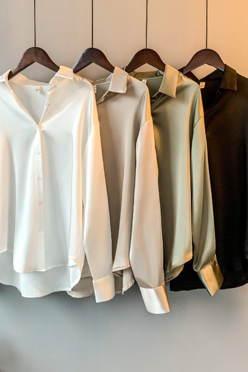 Luxury Satin Blouse – Korean Style Long Sleeve Office Wear