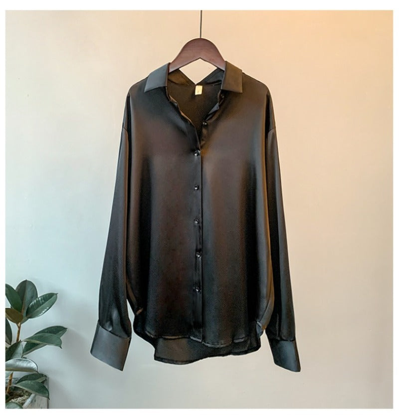 Luxury Satin Blouse – Korean Style Long Sleeve Office Wear
