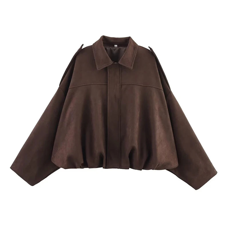 Women’s Vintage Bomber Jacket – RAFZNB Chic Turn-Down Collar Outerwear