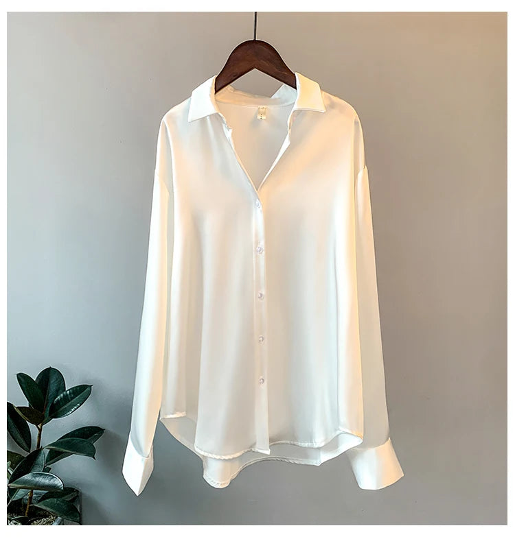 Luxury Satin Blouse – Korean Style Long Sleeve Office Wear
