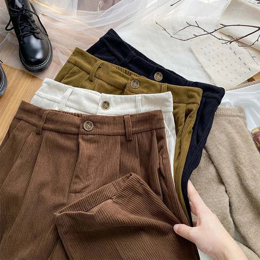Women's High-Waist Corduroy Wide-Leg Pants – Coffee Brown