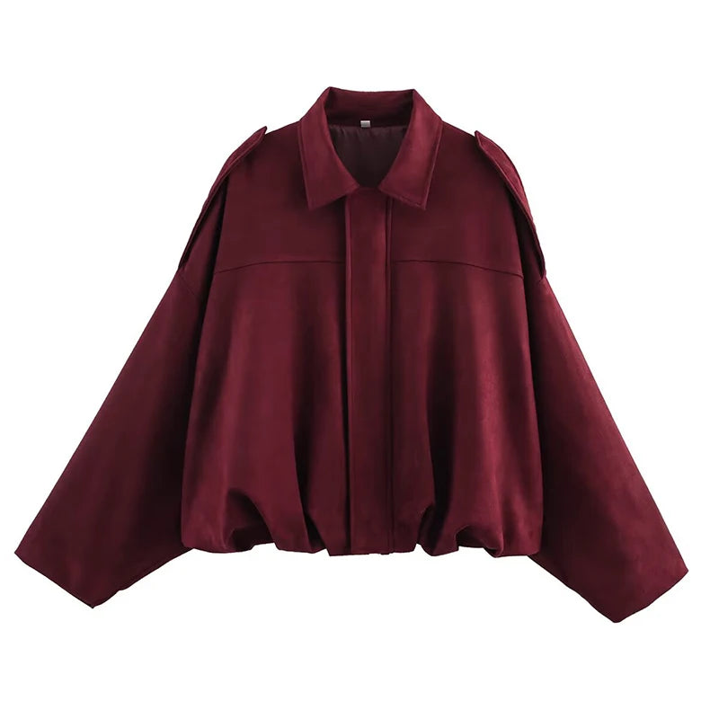Women’s Vintage Bomber Jacket – RAFZNB Chic Turn-Down Collar Outerwear