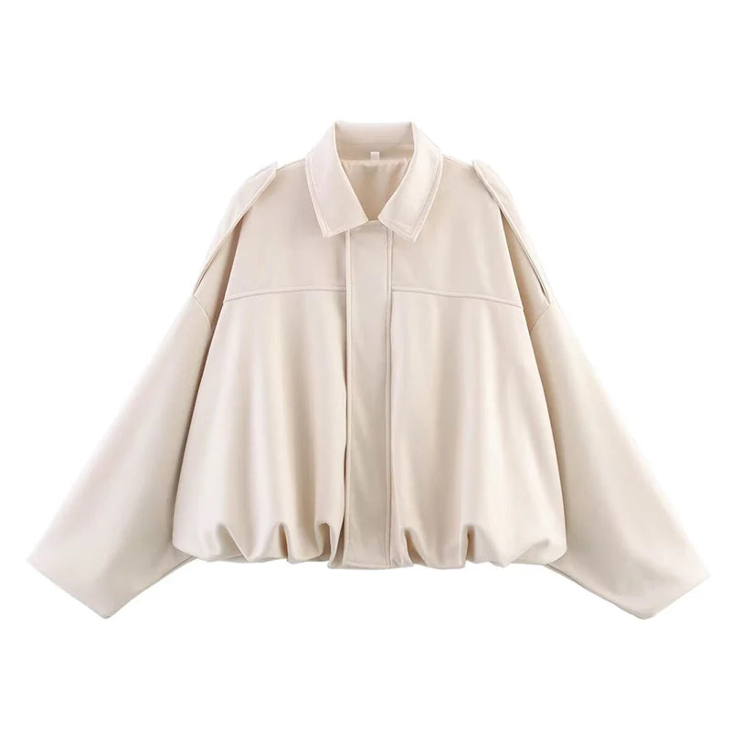 Women’s Vintage Bomber Jacket – RAFZNB Chic Turn-Down Collar Outerwear