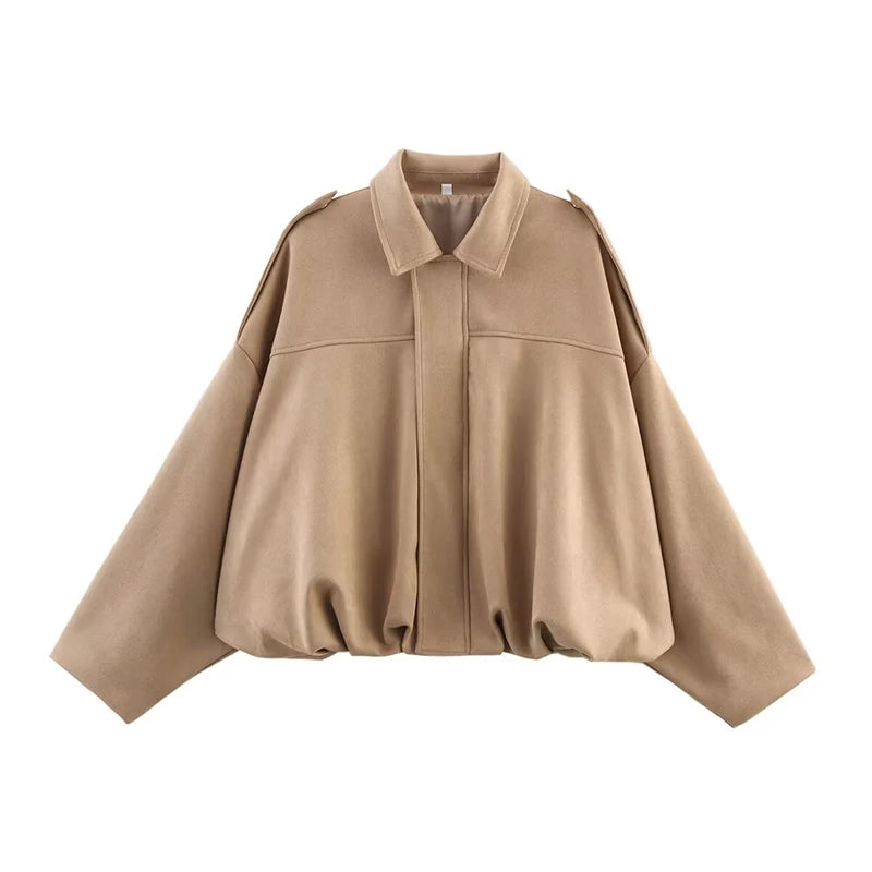 Women’s Vintage Bomber Jacket – RAFZNB Chic Turn-Down Collar Outerwear