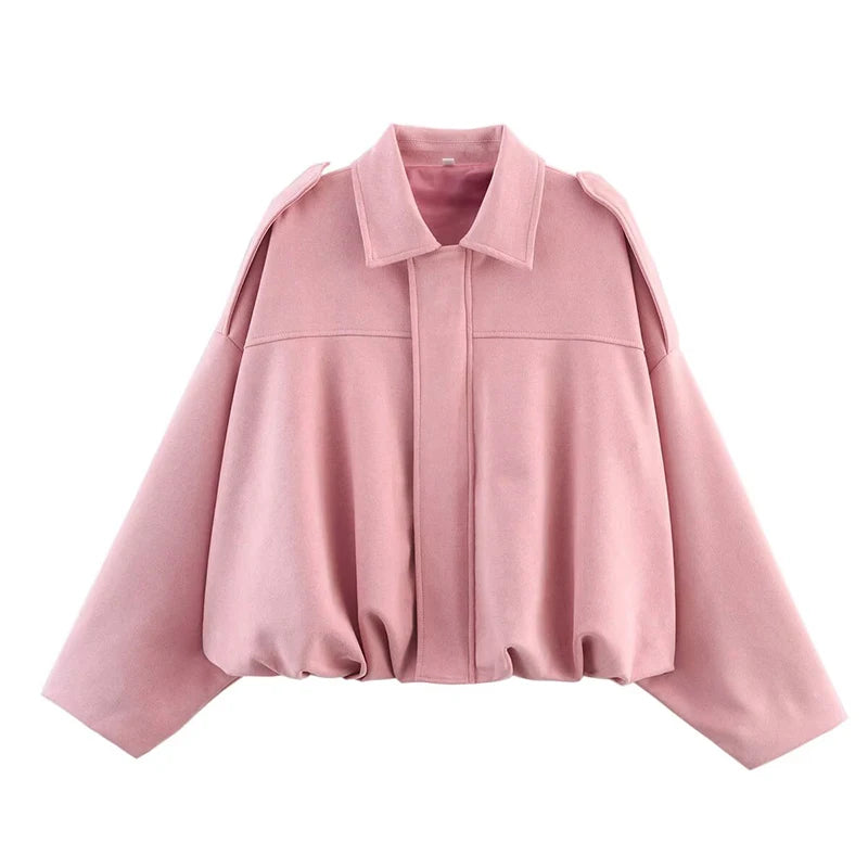 Women’s Vintage Bomber Jacket – RAFZNB Chic Turn-Down Collar Outerwear