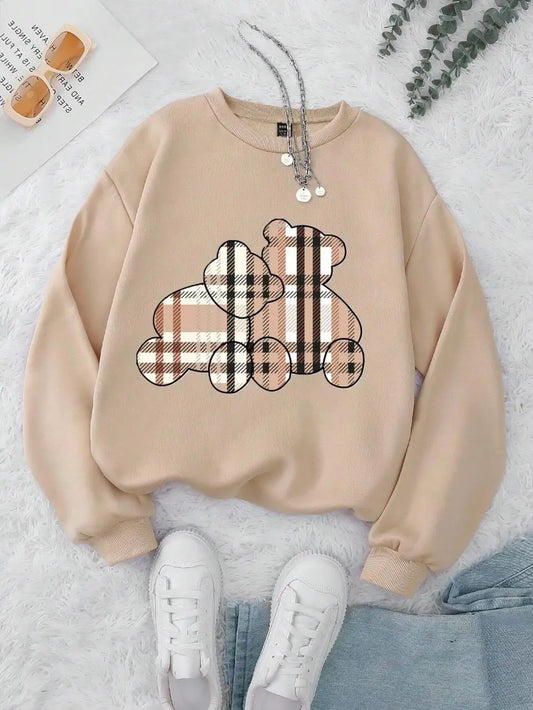 Teddy Bear Print Pullover – Cozy Fleece Sweatshirt for Women & Girls