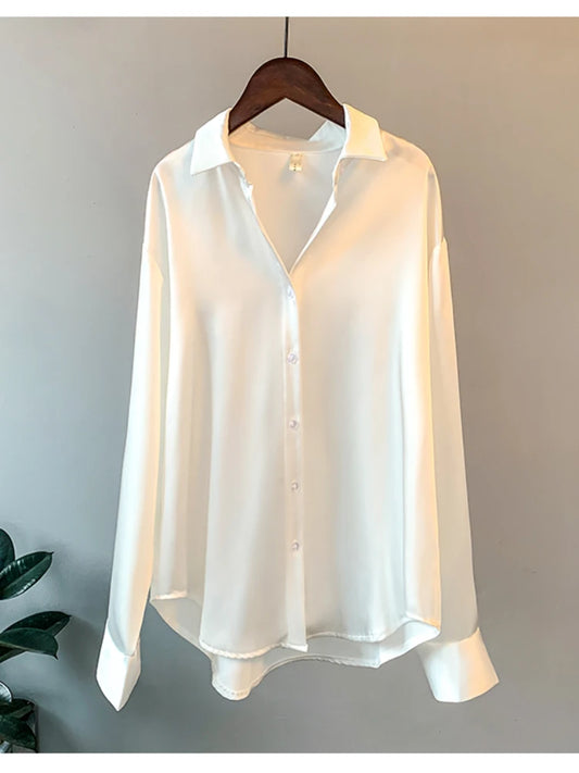 Luxury Satin Blouse – Korean Style Long Sleeve Office Wear