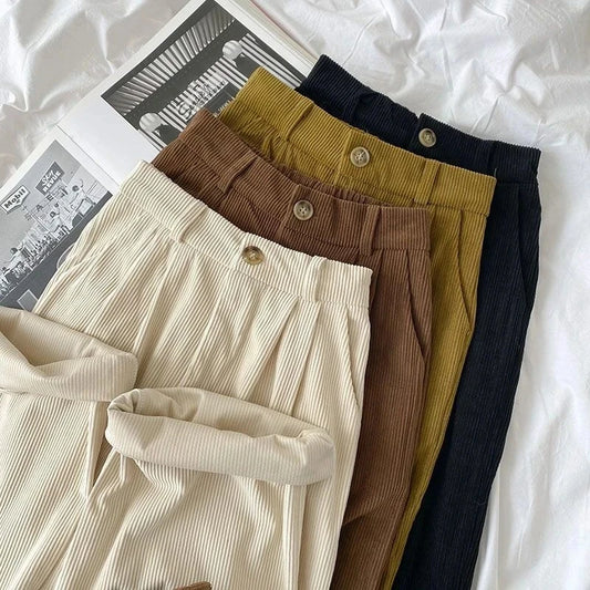 Women's High-Waist Corduroy Wide-Leg Pants – Coffee Brown